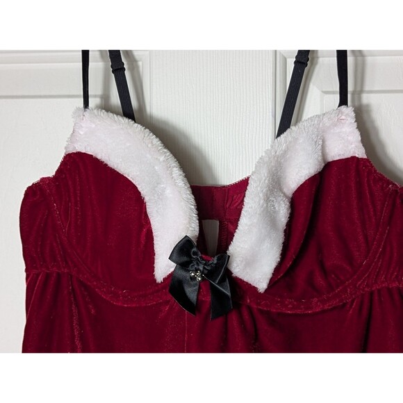 Boudoir Collection Mrs Claus Babydoll Nightie Pajamas Large Velvet Red Christmas - Picture 2 of 9